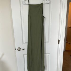 Green Sheath Maxi Dress with Spaghetti Straps